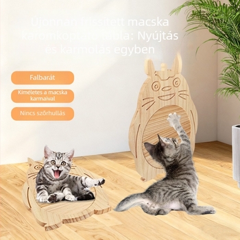 Fából készült macska karmolás deszka – kopásálló, szöszmentes, karmok ápolására szolgáló deszka, macska játék