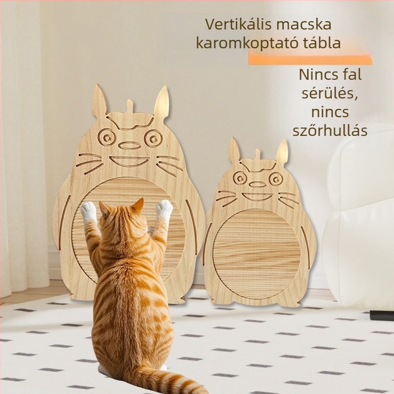 Fából készült macska karmolás deszka – kopásálló, szöszmentes, karmok ápolására szolgáló deszka, macska játék