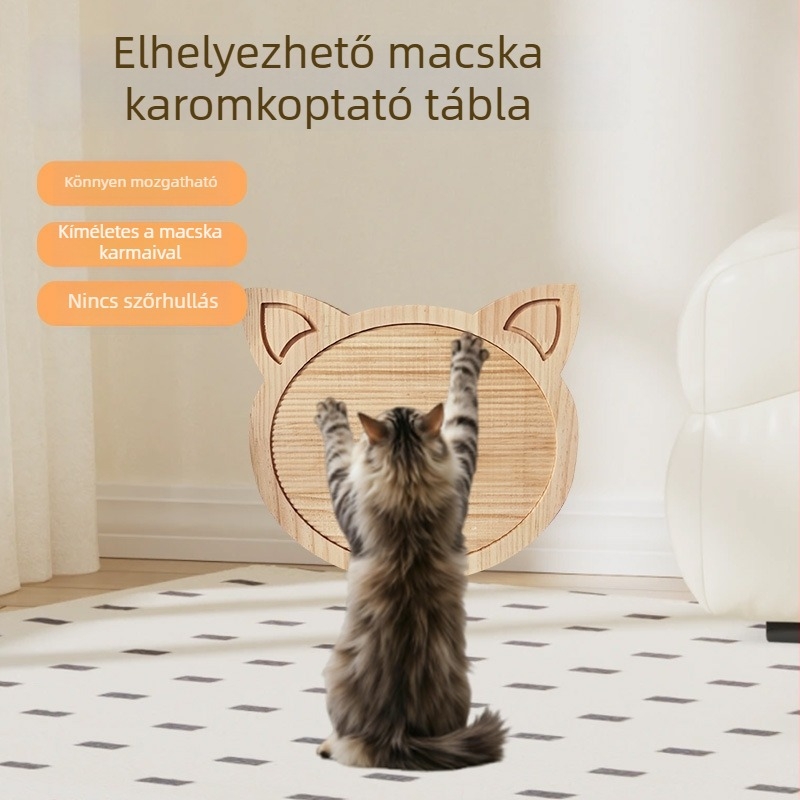 Fából készült macska karmolás deszka – kopásálló, szöszmentes, karmok ápolására szolgáló deszka, macska játék