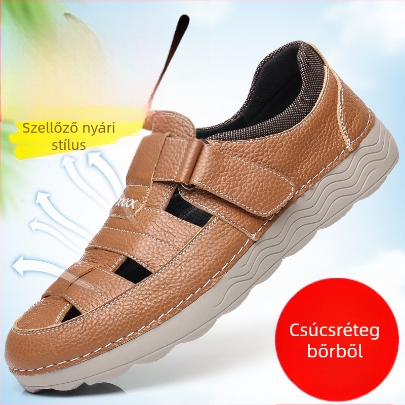 BONFOOT szandálok top-grain bőrből, MD talp, Velcro-zárás, Toe Cap, lélegző, könnyű, csúszásmentes