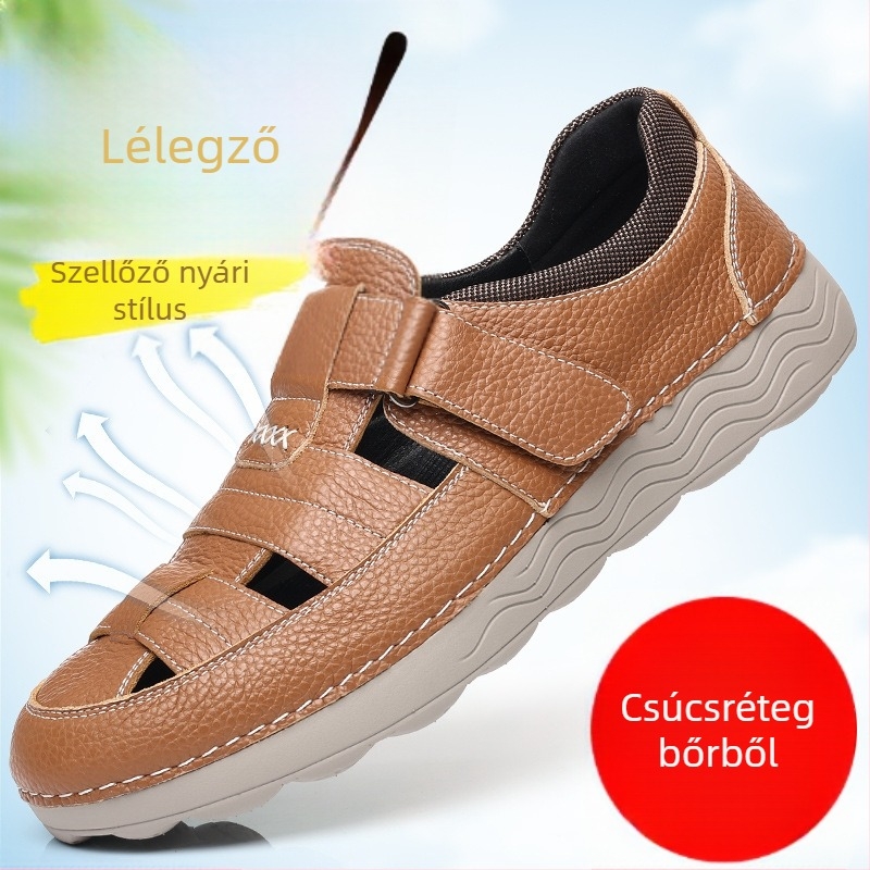 BONFOOT szandálok top-grain bőrből, MD talp, Velcro-zárás, Toe Cap, lélegző, könnyű, csúszásmentes