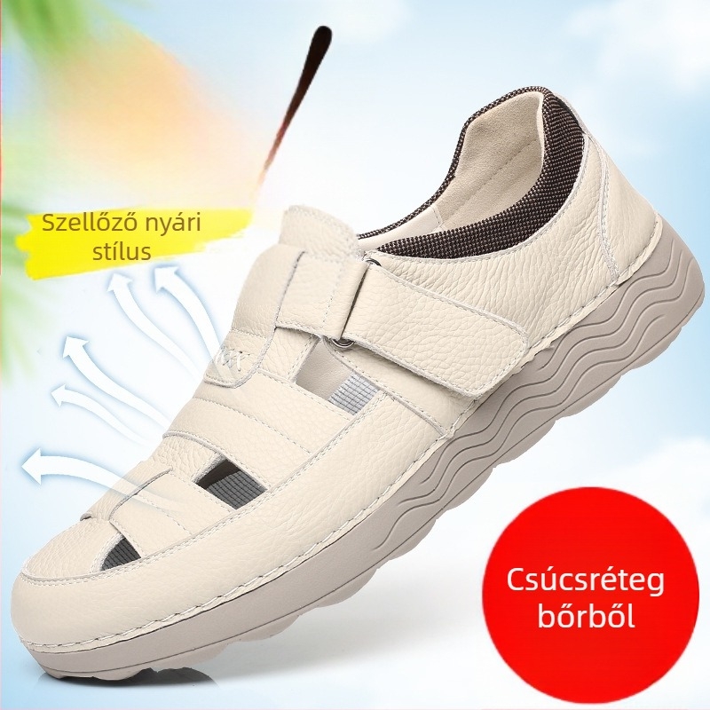 BONFOOT szandálok top-grain bőrből, MD talp, Velcro-zárás, Toe Cap, lélegző, könnyű, csúszásmentes