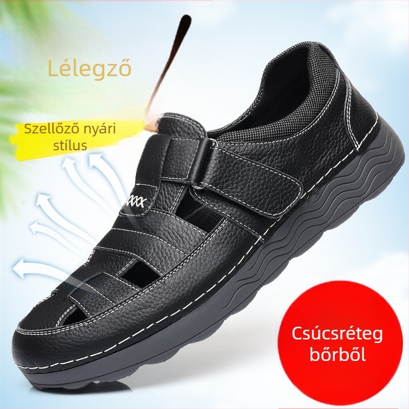 BONFOOT szandálok top-grain bőrből, MD talp, Velcro-zárás, Toe Cap, lélegző, könnyű, csúszásmentes