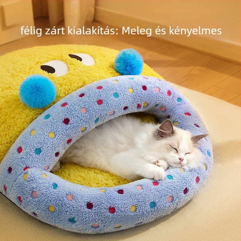 Macskafészek félzárt kialakítással — egész éves meleg, textil anyagból