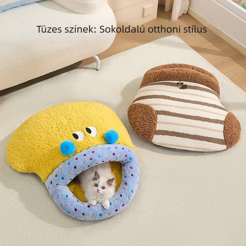Macskafészek félzárt kialakítással — egész éves meleg, textil anyagból