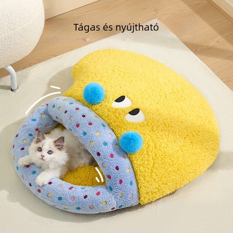 Macskafészek félzárt kialakítással — egész éves meleg, textil anyagból