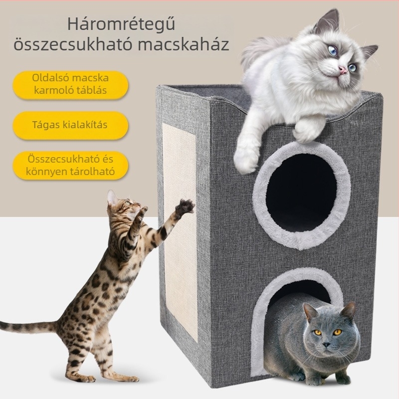 Belső használatú macska fészek, egész éves használatra, melegen tartó, vászon anyag, menedék macskáknak