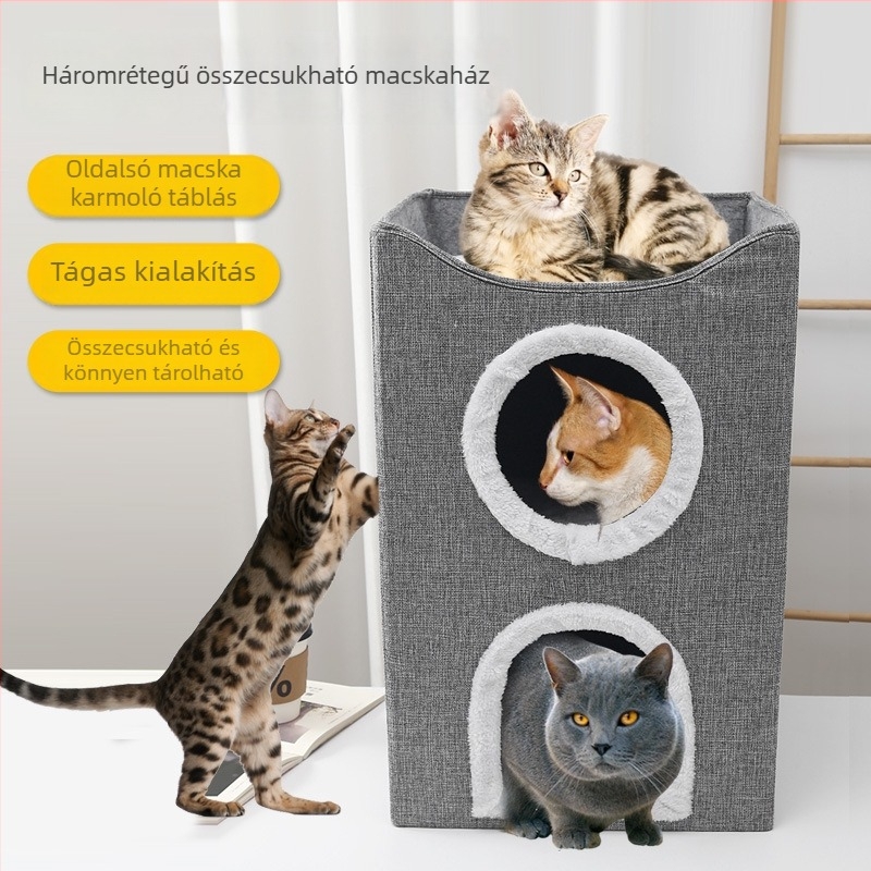 Belső használatú macska fészek, egész éves használatra, melegen tartó, vászon anyag, menedék macskáknak