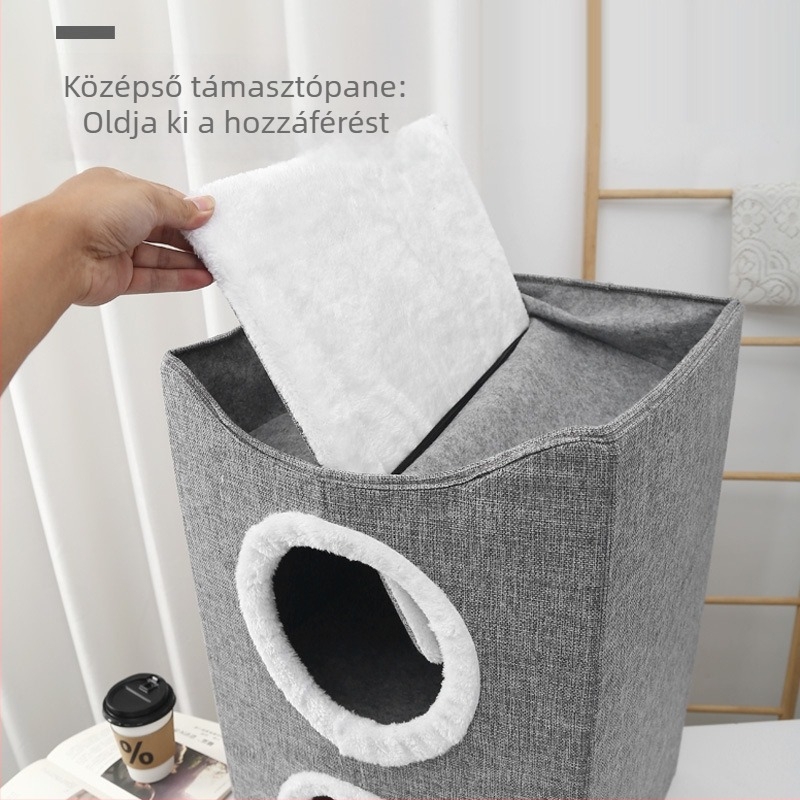 Belső használatú macska fészek, egész éves használatra, melegen tartó, vászon anyag, menedék macskáknak