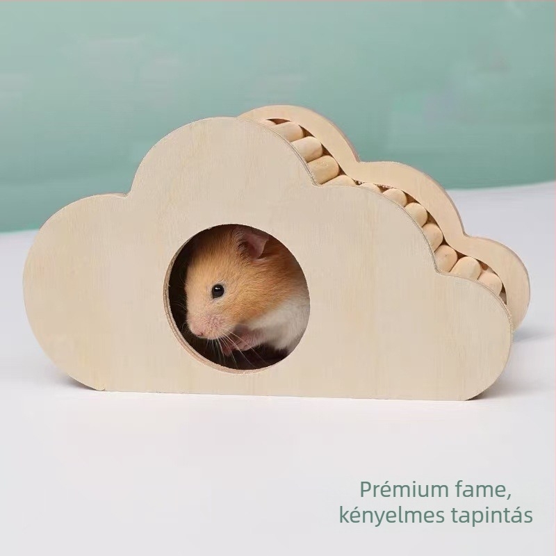 Hamster élőhely – dekoratív villa felhő menedékkel, fenyőből készült, ovális alakú, harapásbiztos, beltéri és kültéri használatra