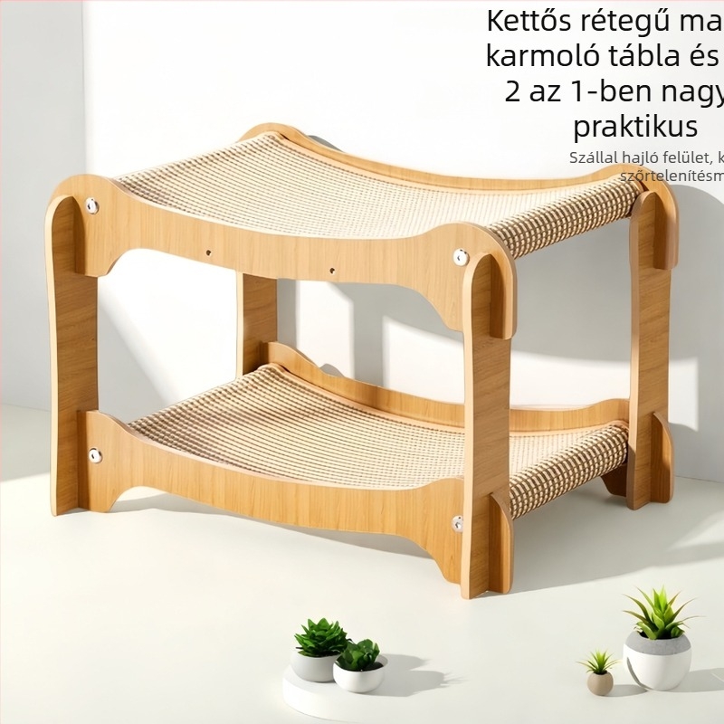 Macskaodú beépített karmolódeszkával és ágyneművel, anyag: juta, kettős rétegű, Miaodou márka, modell SCJMC, minden évszakban használható