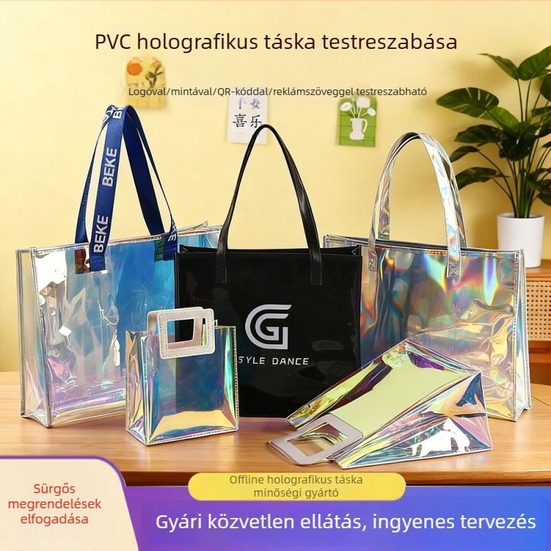 Színes átlátszó PVC táska logónyomtatással, divatos ajándék lézerhatással