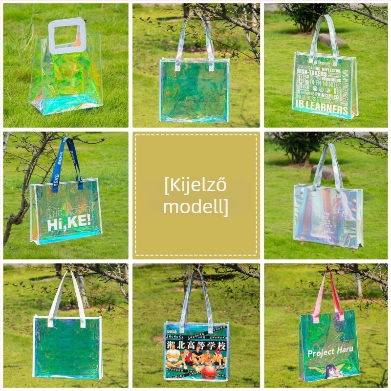 Színes átlátszó PVC táska logónyomtatással, divatos ajándék lézerhatással