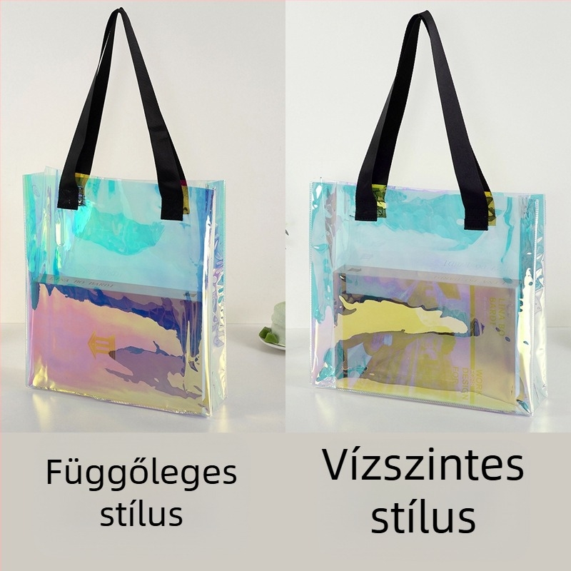 Színes átlátszó PVC táska logónyomtatással, divatos ajándék lézerhatással