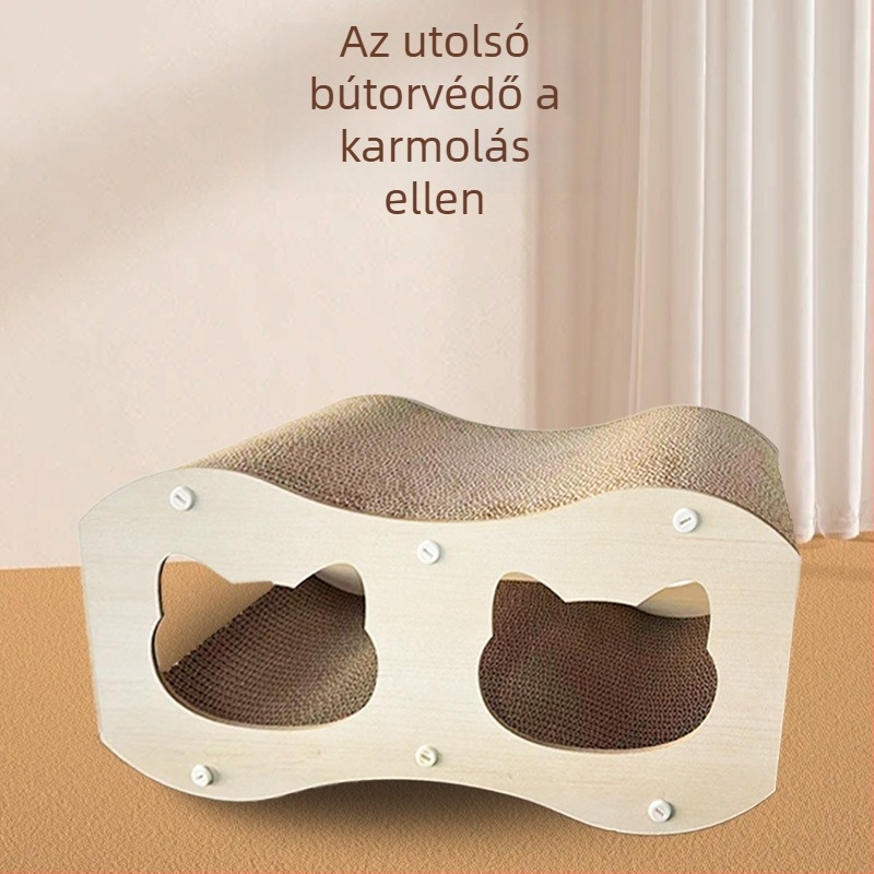 Macska kaparódeszka és odú egyben — tartós, karcolásálló, álló kivitel, macska alagút játék; Márka furry, Modell mhz-009, Anyag: hullámkarton, Csomagolás: 1