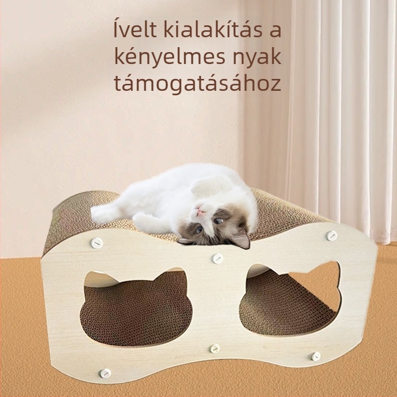 Macska kaparódeszka és odú egyben — tartós, karcolásálló, álló kivitel, macska alagút játék; Márka furry, Modell mhz-009, Anyag: hullámkarton, Csomagolás: 1