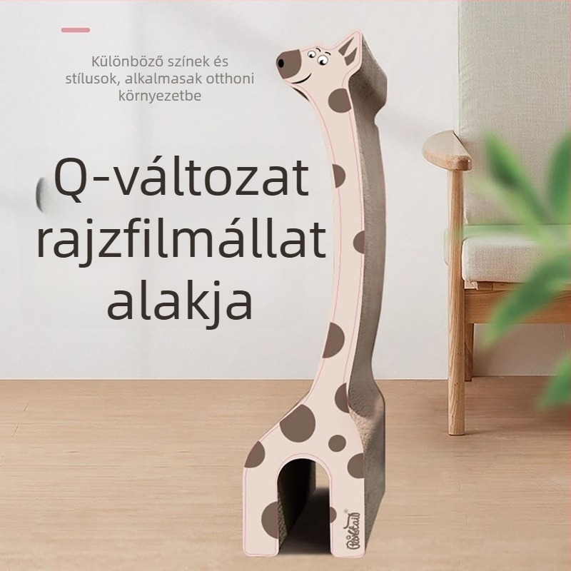 Macska karmázó tábla, L alakú zsiráf dizájn, kopásálló gofrált kartonból, integrált macska fészek, egyszerű stílus.