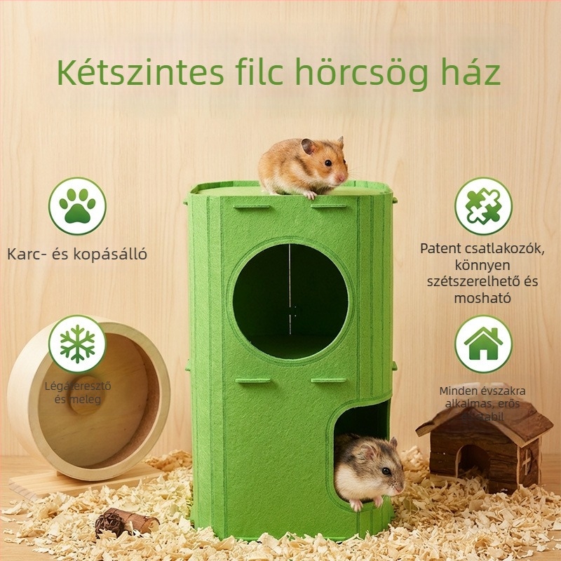 Kétrétegű filcből készült hörcsögfészek, Légáteresztő, szagtalan, könnyen tisztítható és tárolható, leválasztható alvó rejtekhely