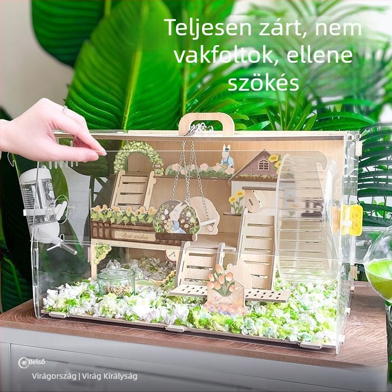 Fa hamsterketrec, japán stílusú, négyszögletes alak, vízálló és hordozható, beltéri használatra