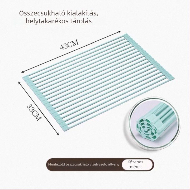 Összecsukható mosogató állvány szilikonból és galvanizált vassal; többfunkciós; mozgatható; szerelés nélkül
