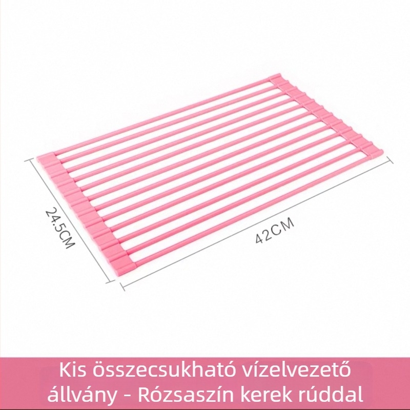 Összecsukható mosogató állvány szilikonból és galvanizált vassal; többfunkciós; mozgatható; szerelés nélkül