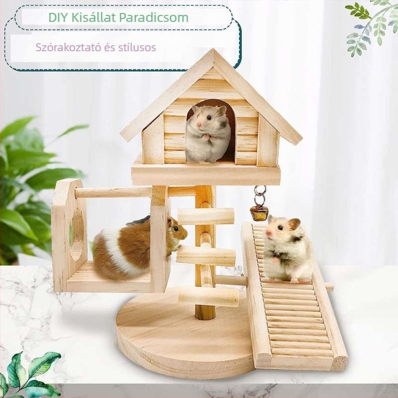 Hamster fa játékkészlet sajt alakú alagúttal és DIY menedékházzal