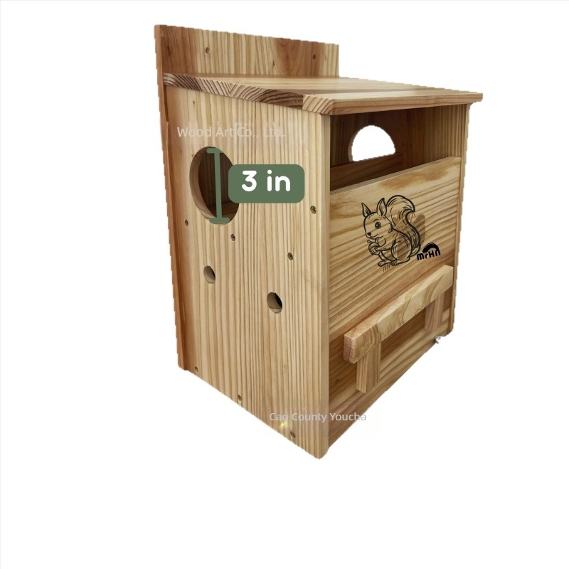 Fából készült, függő mókus etető és kültéri kerthez való fészek kisállatok számára (hamster)