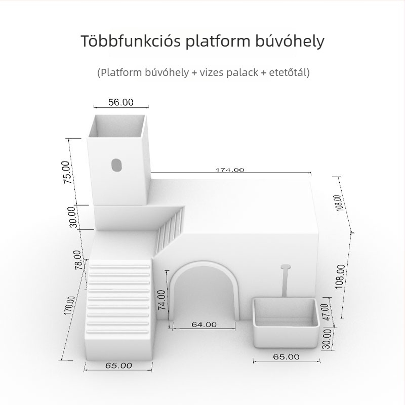 Hörcsög fészek platformával, ivópalackkal és etető tálkával — integrált játék