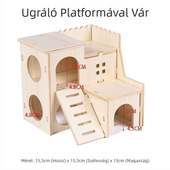 Fából készült hörcsög játék-ház beltéri szórakoztatáshoz, űrlény alakú ugróplatform