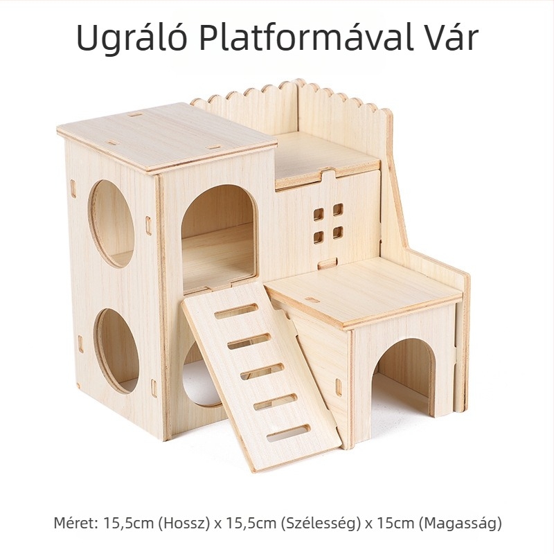 Fából készült hörcsög játék-ház beltéri szórakoztatáshoz, űrlény alakú ugróplatform