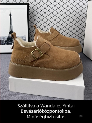 Női téli slip-on csizmák vastag talppal a magasság növelésére, felső rész műszőrme plüss, bélés gyapjú-kasmír, EVA talp