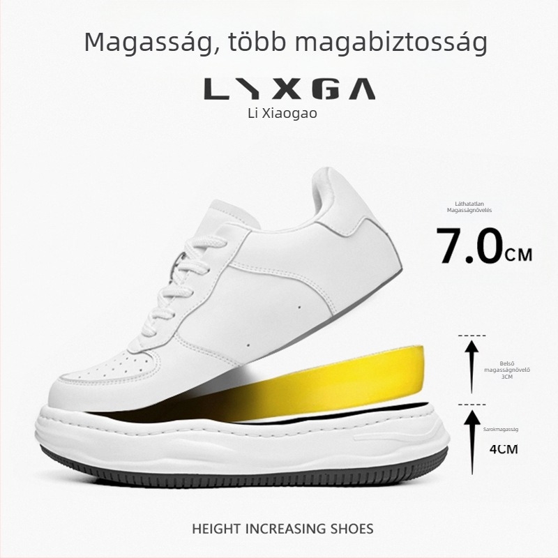 Férfi magasságnövelő tornacipő, 7 cm-es emeléssel, alacsony profilú, két réteg marhabőr felsőrész, gumírozott talp