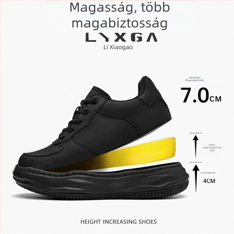Férfi magasságnövelő tornacipő, 7 cm-es emeléssel, alacsony profilú, két réteg marhabőr felsőrész, gumírozott talp