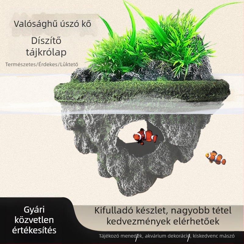 Akvarisztikai tájkép dekoráció lebegő szigettel, PVC műanyagból, stílus 026, 45 darabos csomag.