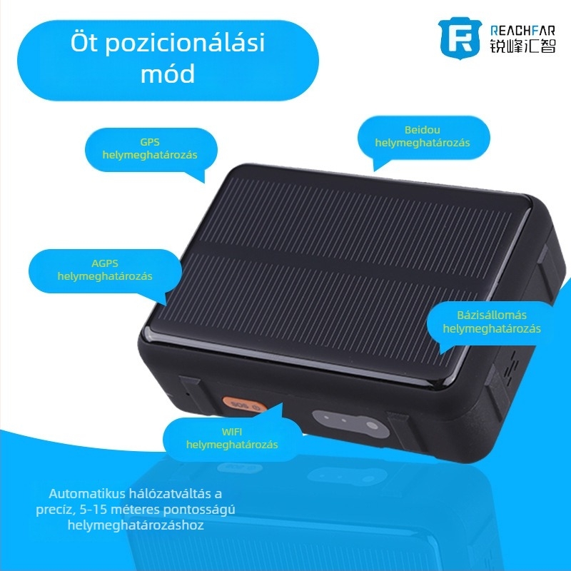 RF-V44 GPS nyomkövető szarvasmarhák, juhok és lovak számára – 4G, napelemes töltés, IP67 vízálló, veszteség elleni helymeghatározó