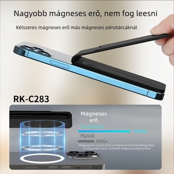 K01 kártyatartó nyomkövető mágneses rögzítéssel, bőr + rozsdamentes acél, Bluetooth nyomkövetés, vezeték nélküli töltés, iOS-kompatibilis