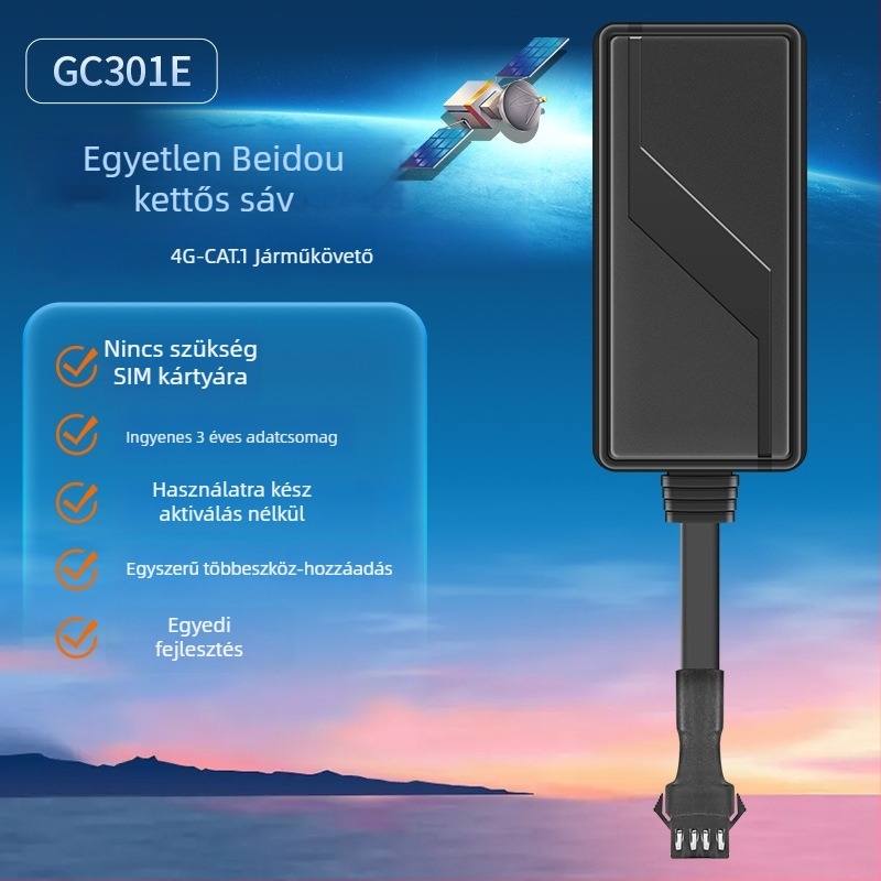 GC301E Beidou kéttfrekvenciás járműkövető autókhoz, motorkerékpárokhoz és elektromos kétkerekű járművekhez