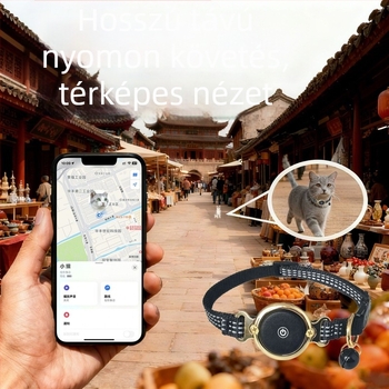 Állatfigyelő nyakörv Airtag-hoz – alumíniumötvözet, gombelem, GPS 30 m pontosság, nyomkövető eszköz