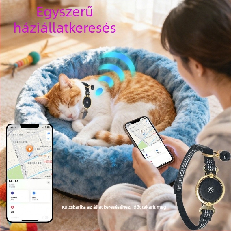 Állatfigyelő nyakörv Airtag-hoz – alumíniumötvözet, gombelem, GPS 30 m pontosság, nyomkövető eszköz