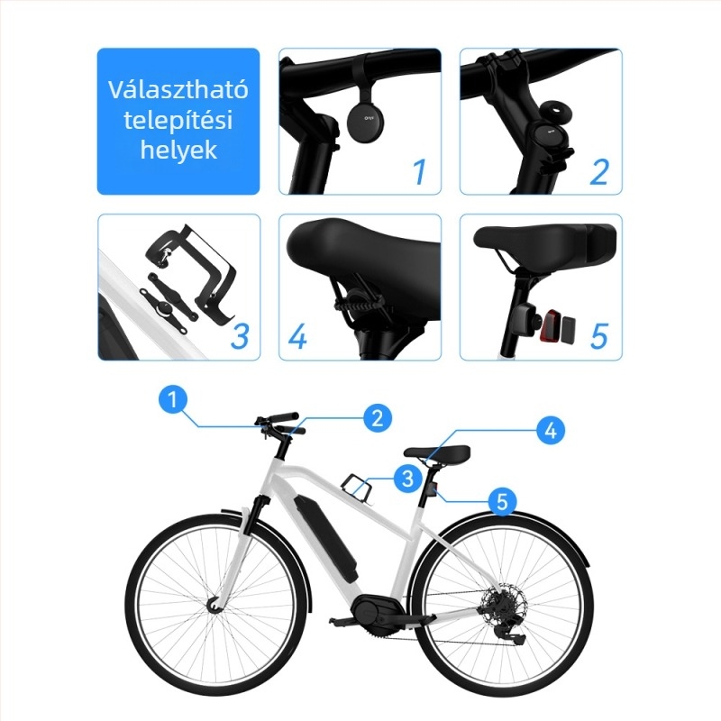 Bluetooth nyomkövető kerékpárokhoz és tárgyakhoz — OPD03, 10 m hatótávolság, iOS-kompatibilis, CR2016 (3V) bateriával, tömeg 7 g