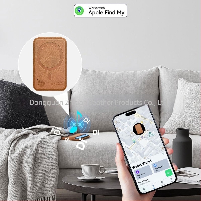 Find My kártyatartó mágneses állvánnyal iOS-hoz (PU anyag, 130 mAh akkumulátor, Find My interfész, mágneses rögzítés)