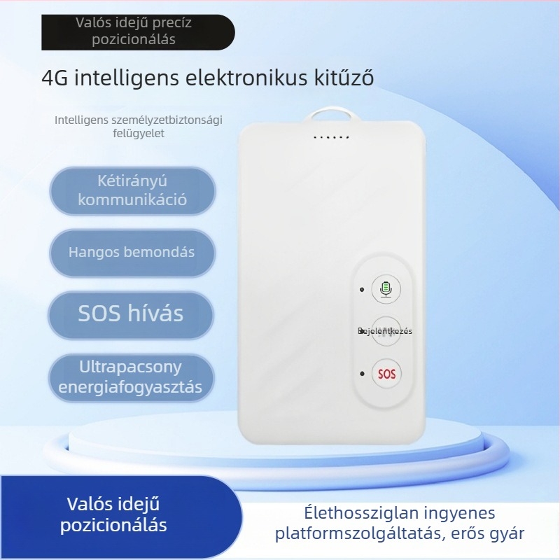 Alacsony energiafogyasztású GPS nyomkövető azonosító kártyákhoz, kültéri személyzet jelenlétének nyilvántartása (4G) – elvesztés elleni védelem