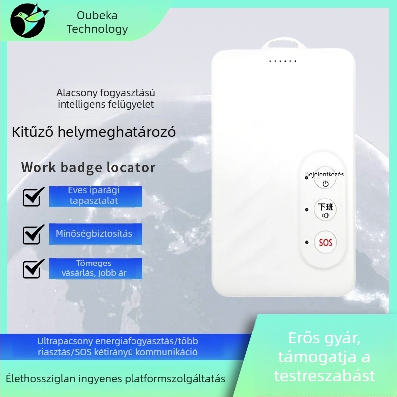 Alacsony energiafogyasztású GPS nyomkövető azonosító kártyákhoz, kültéri személyzet jelenlétének nyilvántartása (4G) – elvesztés elleni védelem