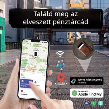 Kétrendszerű GPS-tracker iOS és Android számára – kártya alakú anti-loss lokátor, modell K18, ABS, 31 g, 100 mAh, vezeték nélküli töltés
