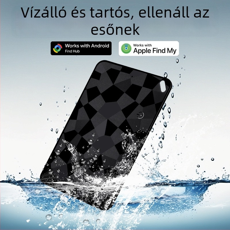 Kétrendszerű GPS-tracker iOS és Android számára – kártya alakú anti-loss lokátor, modell K18, ABS, 31 g, 100 mAh, vezeték nélküli töltés