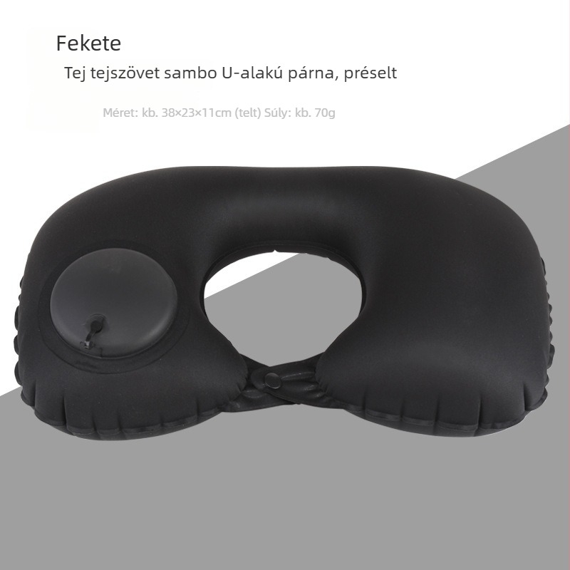 Felfújható U-formájú utazó nyakpárna, levegőkitöltés, flocking anyagú, modern stílus, alkalmas gyerekeknek és felnőtteknek