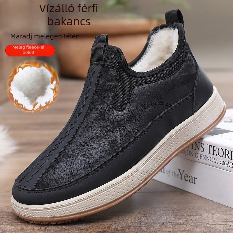 Férfi téli papucs, PU felsőrész, PVC talp, vastagított kivitel a melegért