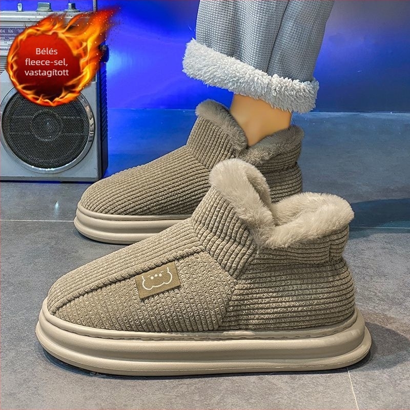 Férfi téli hócsizmák fleece béléses, felső része pamutból, injektált talp, sarok 3-5 cm, koreai stílus
