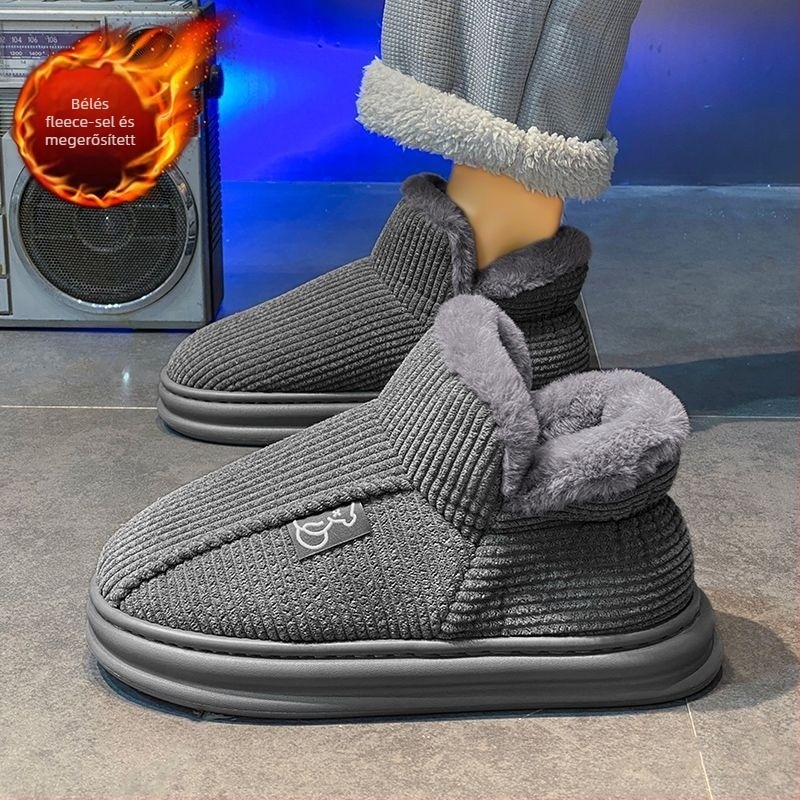 Férfi téli hócsizmák fleece béléses, felső része pamutból, injektált talp, sarok 3-5 cm, koreai stílus