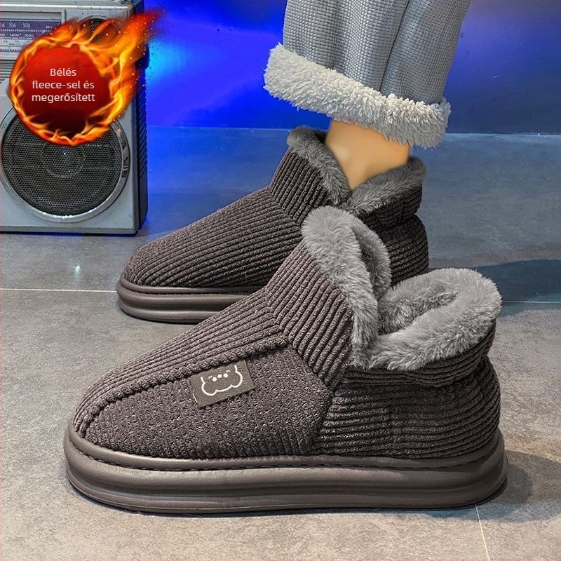 Férfi téli hócsizmák fleece béléses, felső része pamutból, injektált talp, sarok 3-5 cm, koreai stílus